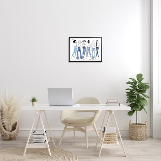 Stupell Industries Denim By Decades Female Fashion Jeans Blue White in Frame Wall Art